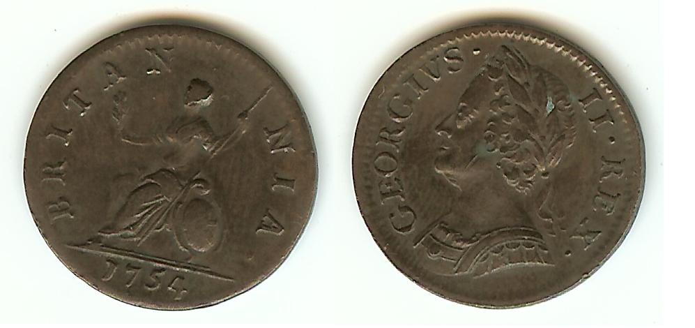 ROYAUME-UNI 1 Farthing Georges II 1754 TTB++